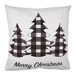 Foto van Haes deco - kerst kussenhoes 45x45 cm - wit - collectie: black & white x-mas - sierkussen, kussenhoes