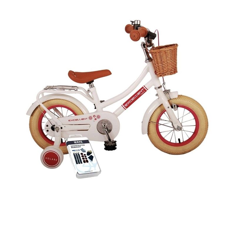 Foto van Volare kinderfiets excellent - 12 inch - wit - inclusief ways bandenplakset