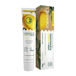 Foto van Nordics tandpasta bio lemon mint 75 ml wit