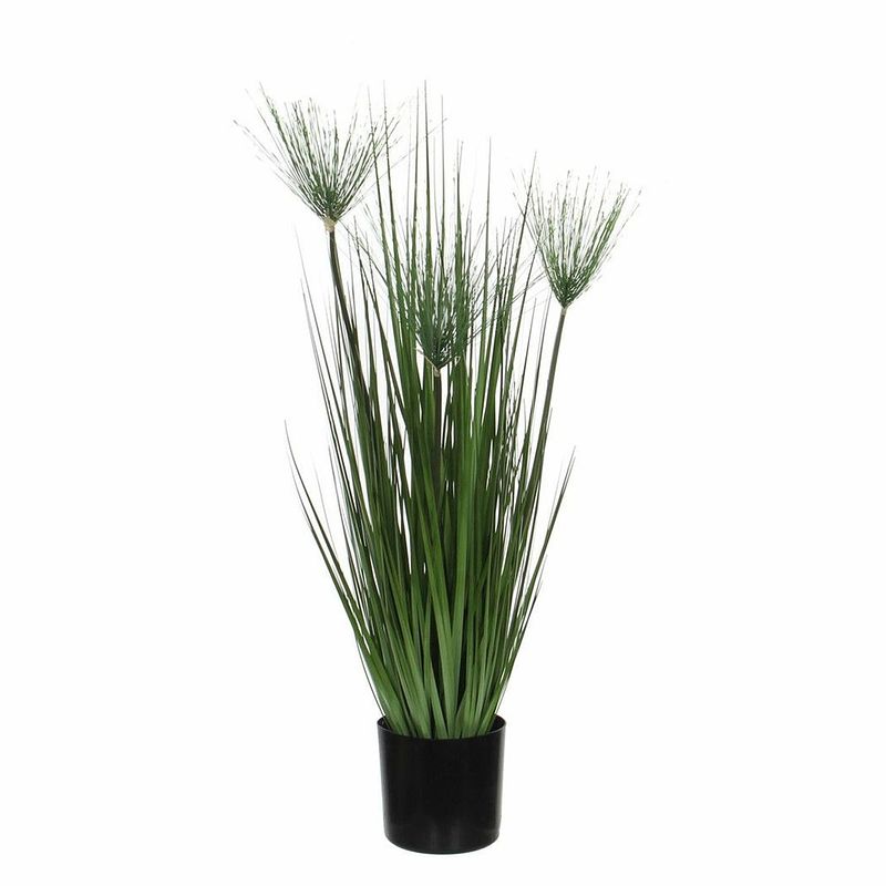 Foto van Groene papyrus kunstplant 76 cm met zwarte pot - kunstplanten