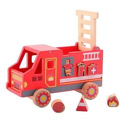 Foto van Jouéco vormenstoof houten brandweerauto 26 cm rood