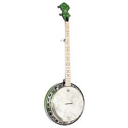 Foto van Ortega falcon series 5-string banjo transparent green elektrisch-akoestische banjo met gigbag