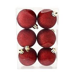 Foto van 6x kunststof kerstballen glitter donkerrood 6 cm kerstboom versiering/decoratie - kerstbal