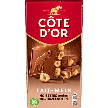 Foto van Cote d'sor bloc chocolade reep melk hele hazelnoten 180g bij jumbo