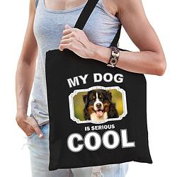 Foto van Katoenen tasje my dog is serious cool zwart - berner sennen honden cadeau tas - feest boodschappentassen