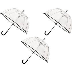 Foto van 3x transparante koepelparaplu 85 cm - doorzichtige paraplu - trouwparaplu - bruidsparaplu - stijlvol - plastic -