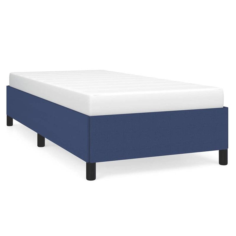 Foto van The living store bedframe - blauw - stof - 203 x 83 x 35 cm - multiplex lattenbodem