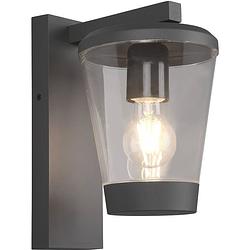 Foto van Led tuinverlichting - wandlamp - trion civonu - e27 fitting - rond - spatwaterdicht ip44 - mat antraciet - aluminium