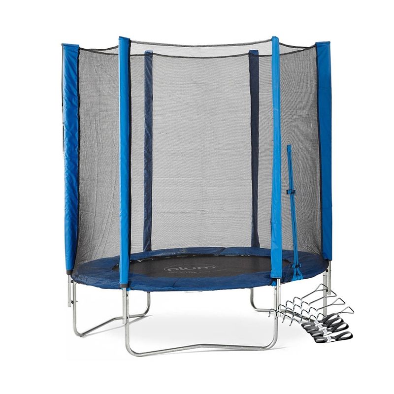 Foto van Plum trampoline met veiligheidsnet - blauw - junior - 183 cm - inclusief verankeringsset