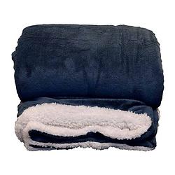 Foto van Unique living lars fleece plaid xl - 100% polyester - 220x240 cm - dark blue