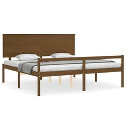 Foto van The living store bedframe grenenhout - bedden - 205.5 x 205.5 x 82.5 cm - honingbruin