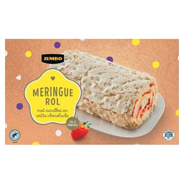 Foto van Jumbo meringue rol met aardbei en witte chocolade 400g