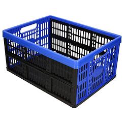 Foto van Opvouwbare kratten/inklapbare boodschappen kisten zwart/blauw 48 x 35 x 24 cm - boodschappenkratten