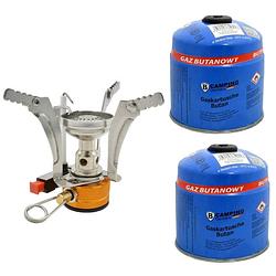 Foto van Opvouwbaar mini-campingkooktoestel/kookpit - zilver - incl. 2x gas navulling 500 gram - kookbranders