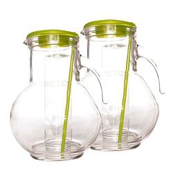 Foto van 2x stuks glazen schenkkannen/karaffen met koelfunctie 2 liter - waterkannen