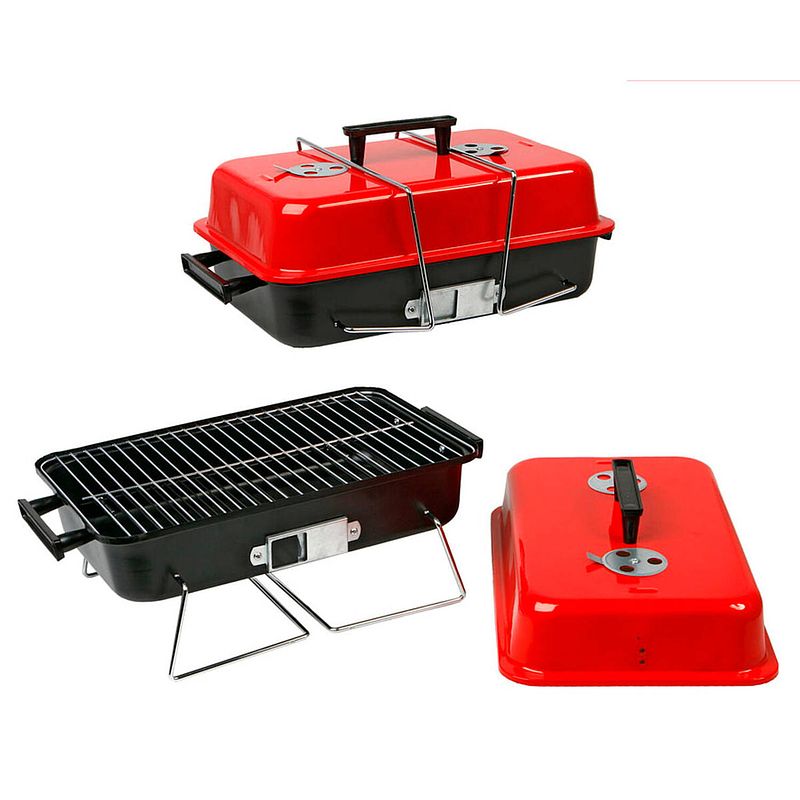 Foto van Barbecue draagbare 43 x 25 x 23 cm rood/zwart