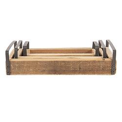 Foto van Haes deco - decoratieve dienbladen set van 3 bruin 35x20x5 / 30x15x5 / 25x10x5 cm - van hout zink