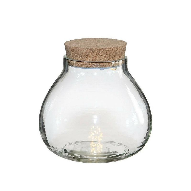 Foto van Ideas4seasons pot/vaas van glas voor planten ecosysteem - deksel met led verlichting - d15 x h14 cm - vazen