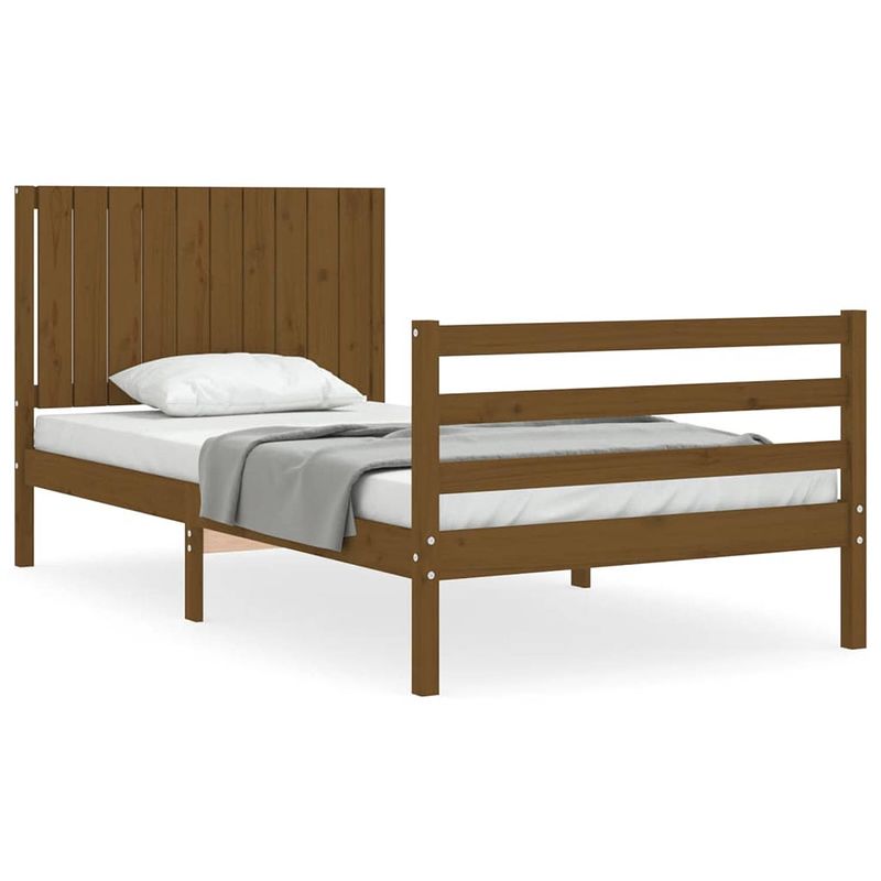 Foto van The living store-bedframe-met-hoofdbord-massief-hout-honingbruin-100x200-cm - bed