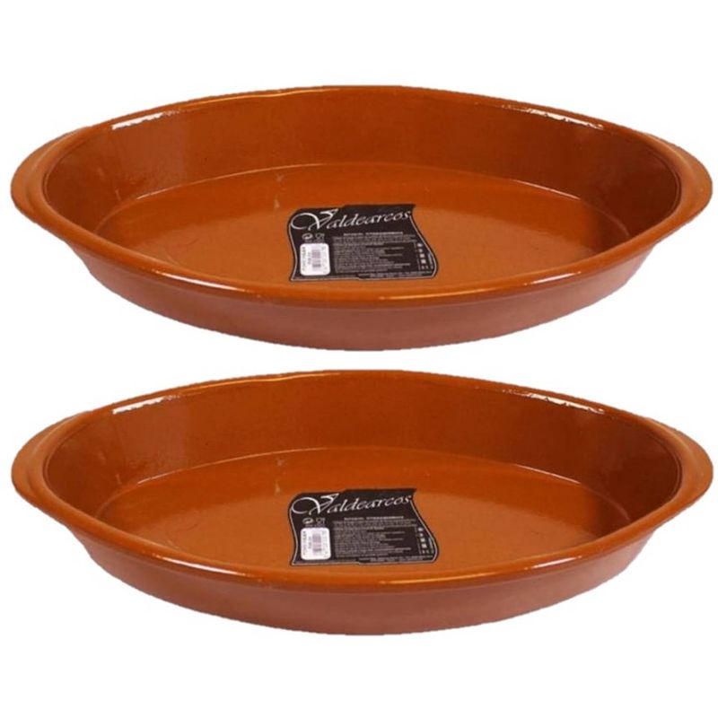 Foto van Set van 2x stuks tapas ovenschalen/serveerschalen ovaal terracotta fontein 2.8 liter - snack en tapasschalen