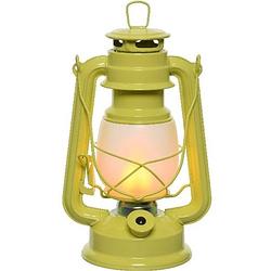 Foto van Gele led licht stormlantaarn 24 cm met vlam effect - campinglamp/campinglicht - vuur led lamp