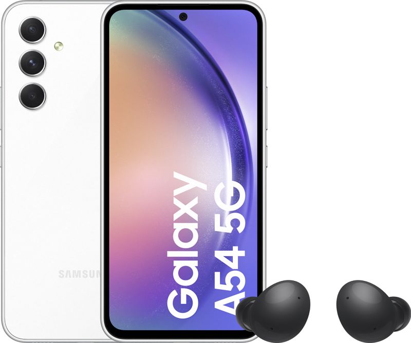 Foto van Samsung galaxy a54 256gb wit 5g + galaxy buds 2 zwart