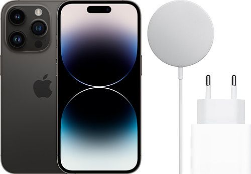 Foto van Apple iphone 14 pro 128gb space black + magsafe oplaadpakket