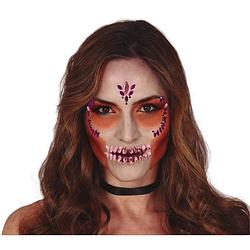 Foto van Halloween - plak diamantjes schedel/sugarskull gezicht versiering lila paars - verkleedgezichtdecoratie