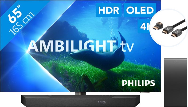 Foto van Philips 65oled808 - ambilight (2023) + soundbar + hdmi kabel