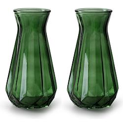 Foto van 2x stuks bloemenvazen - groen/transparant glas - h24 x d13.5 cm - vazen