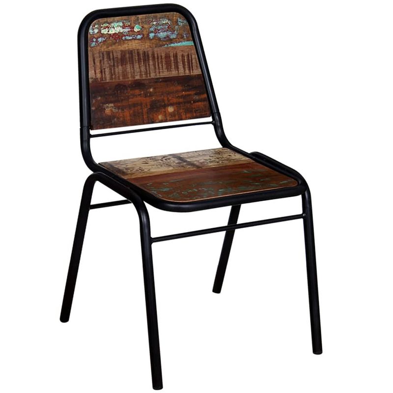 Foto van The living store eetkamerstoelen - vintage stijl - massief gerecycled hout - gepoedercoat staal - 44x59x89 cm