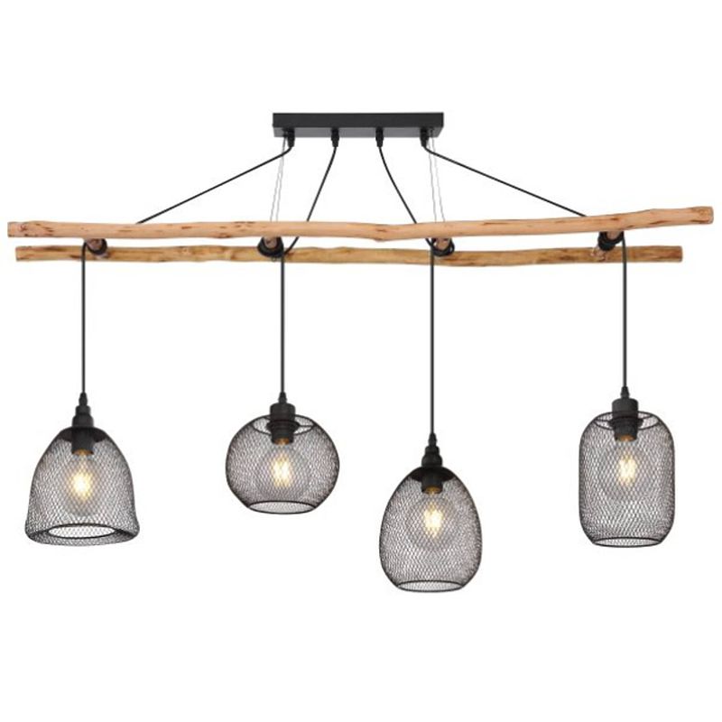 Foto van Landelijke hanglamp lioni - l:120cm - e27 - hout - bruin