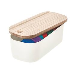 Foto van Idesign - opbergbox met deksel, small, 9 x 18.5 x 6 cm, gerecycled kunststof/hout, beige - idesign eco storage