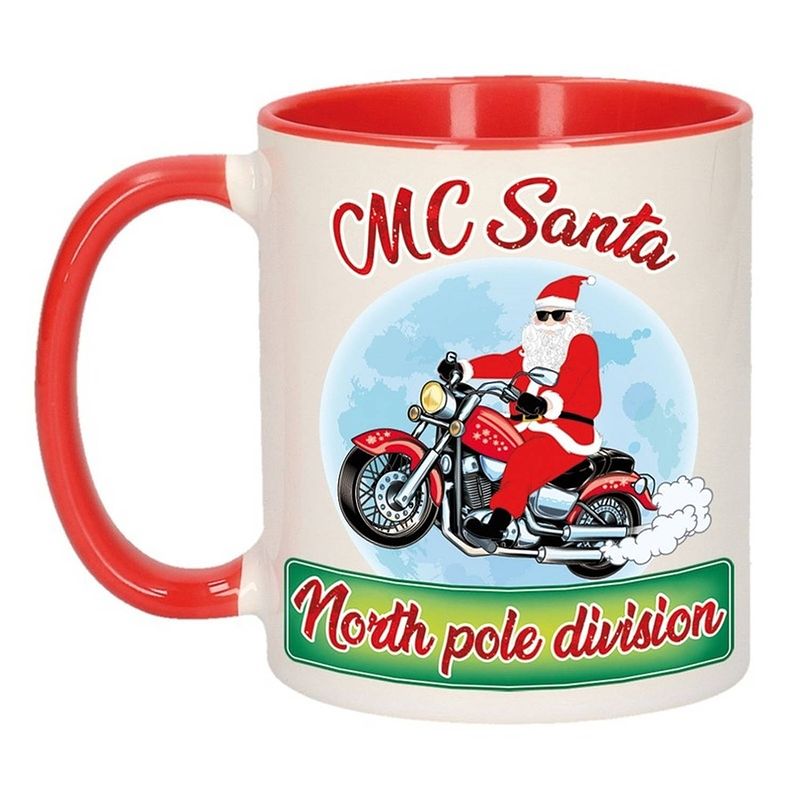 Foto van Kerst cadeau beker / mok mc santa kerstman op motor 300 ml - bekers