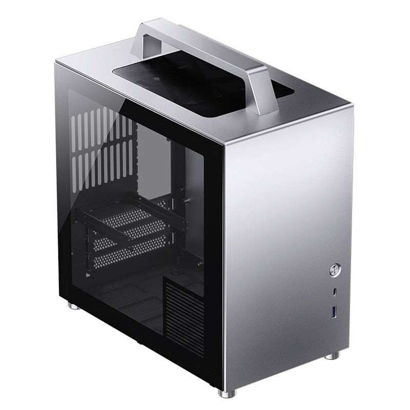 Foto van Jonsbo jonsbo t8 plus mini-itx gehäuse, tempered glass - silber mini-tower gaming-behuizing, behuizing zilver