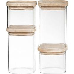 Foto van 4goodz set 4st voorraadpotten glas met houten deksel - 0.5 en 1 ltr