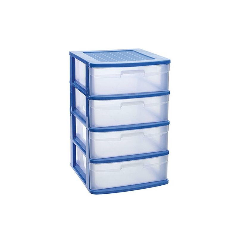 Foto van Ladeblok/bureau organizer met 4x lades blauw/transparant l40 x b39 x h65 cm - ladeblok