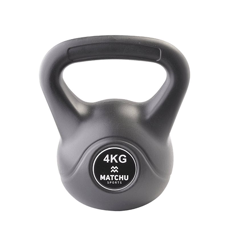 Foto van Matchu sports kettlebell 4kg - zwart - 15cm - 22cm - kunststof