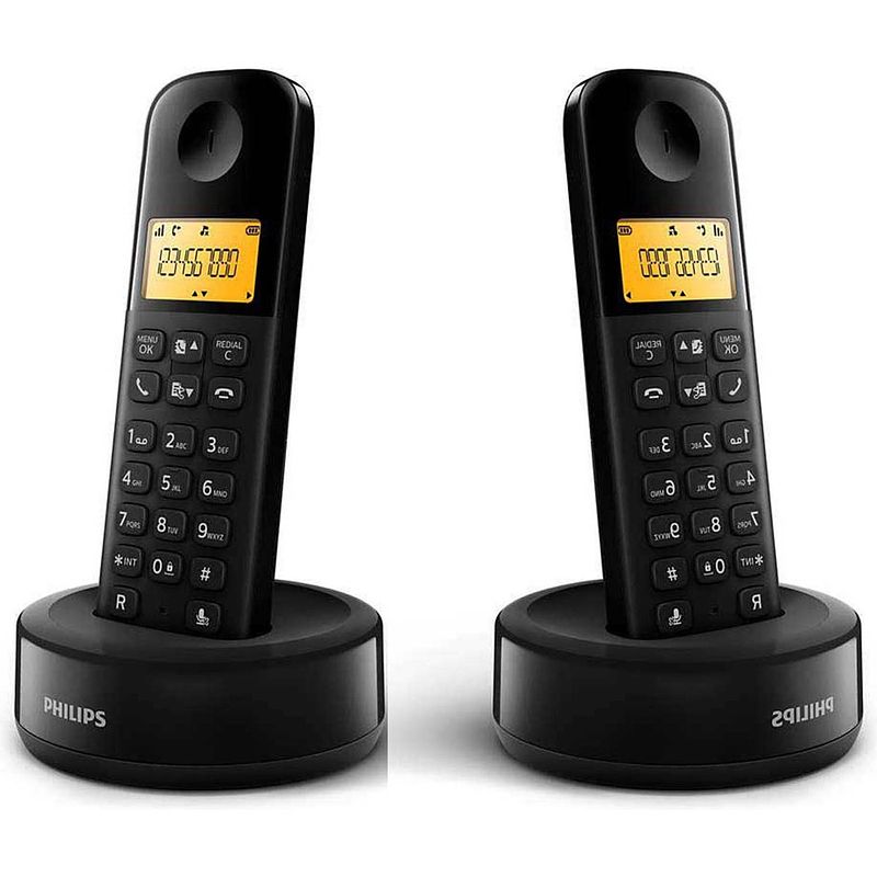 Foto van Philips draadloze dect-telefoon met 2 handset met groot display 4,1 cm en nummerherkenning - zwart