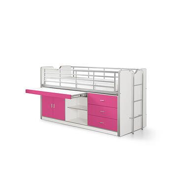 Foto van Vipack halfhoogslaper bonny met uitschuifbaar bureau - fuchsia - 116x96x207 cm - leen bakker