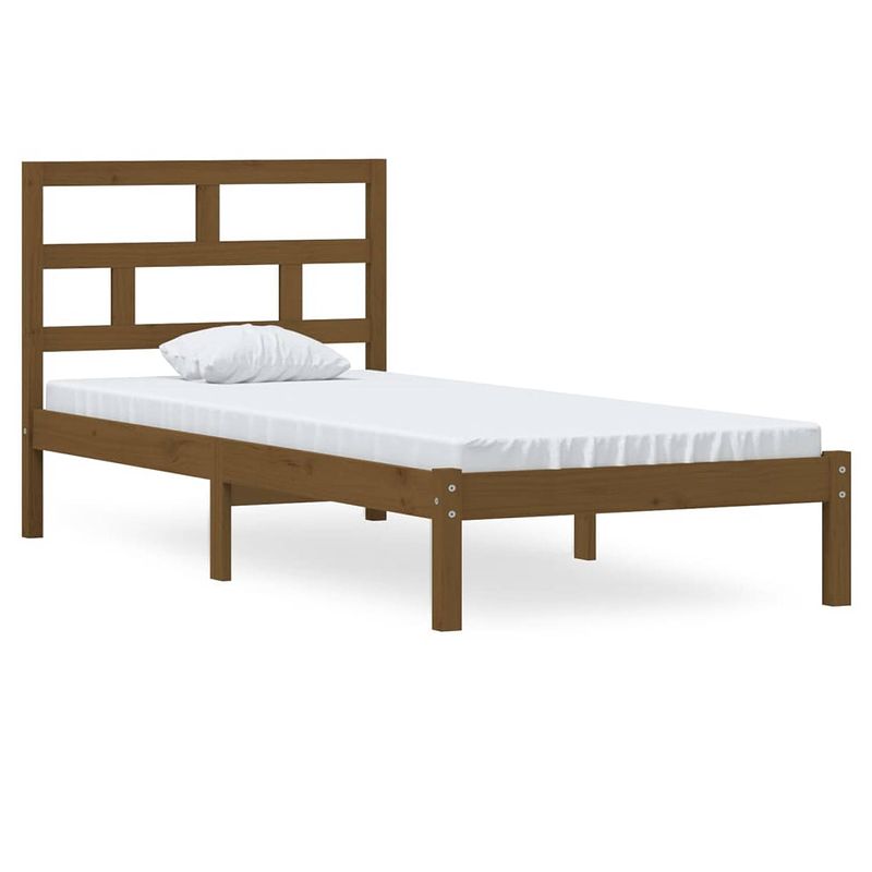 Foto van The living store houten bedframe - 205.5 x 96 x 100 cm - grenenhout - multiplex lattenbodem - 90 x 200 cm matras -