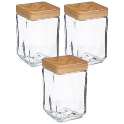 Foto van 3x stuks voorraadbussen/voorraadpotten 1,25l glas met houten deksel - voorraadpot