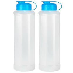 Foto van Drinkfles/waterfles/bidon - 2x - 1600 ml - transparant/blauw - kunststof - drinkflessen