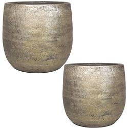 Foto van Set van 2x stuks luxe plantenpotten/bloempotten goud mira van keramiek 14 en 24 cm - plantenpotten