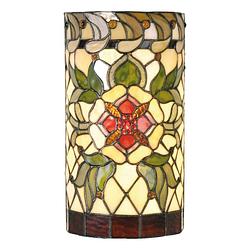 Foto van Clayre & eef tiffany wandlamp cilinder compleet red flower serie - groen, rood, multi colour - ijzer, glas