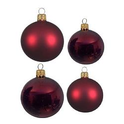 Foto van Glazen kerstballen pakket donker rood glans/mat 38x stuks 4 en 6 cm - kerstbal