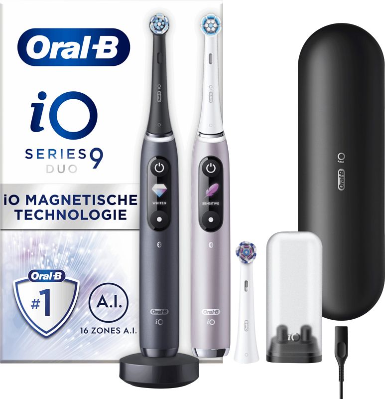 Foto van Oral-b io 9n rozenkwarts en onyx zwart duo pack speciale editie