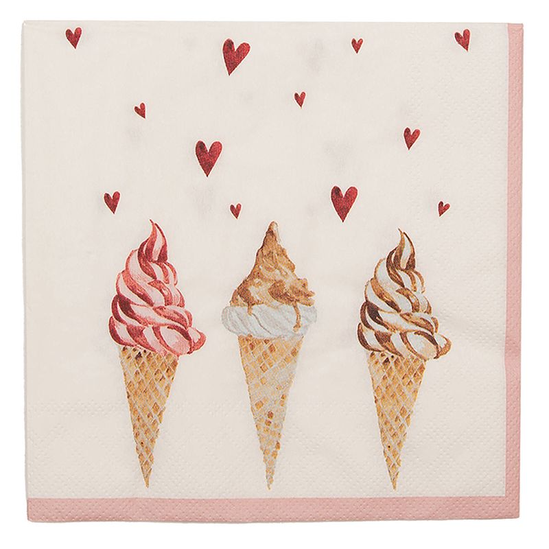 Foto van Clayre & eef servetten 33x33 cm (20) beige roze papier vierkant ijsjes servetten papieren beige servetten papieren