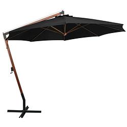 Foto van The living store zweefparasol hout - 350 cm - zwart - uv-bestendig polyester - vurenhouten paal - bamboe baleinen